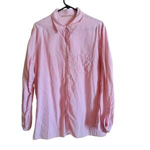 Kate Hill Casual Pink Linen Button Up Shirt XL Long Sleeve Eyelet Trim